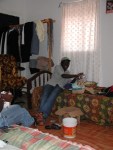 Pretty much the whole place...Lionnel on his bed